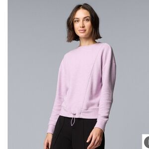 Simply Vera Wang Purple Ribbed Drawcord Pullover Cozy Sweatshirt